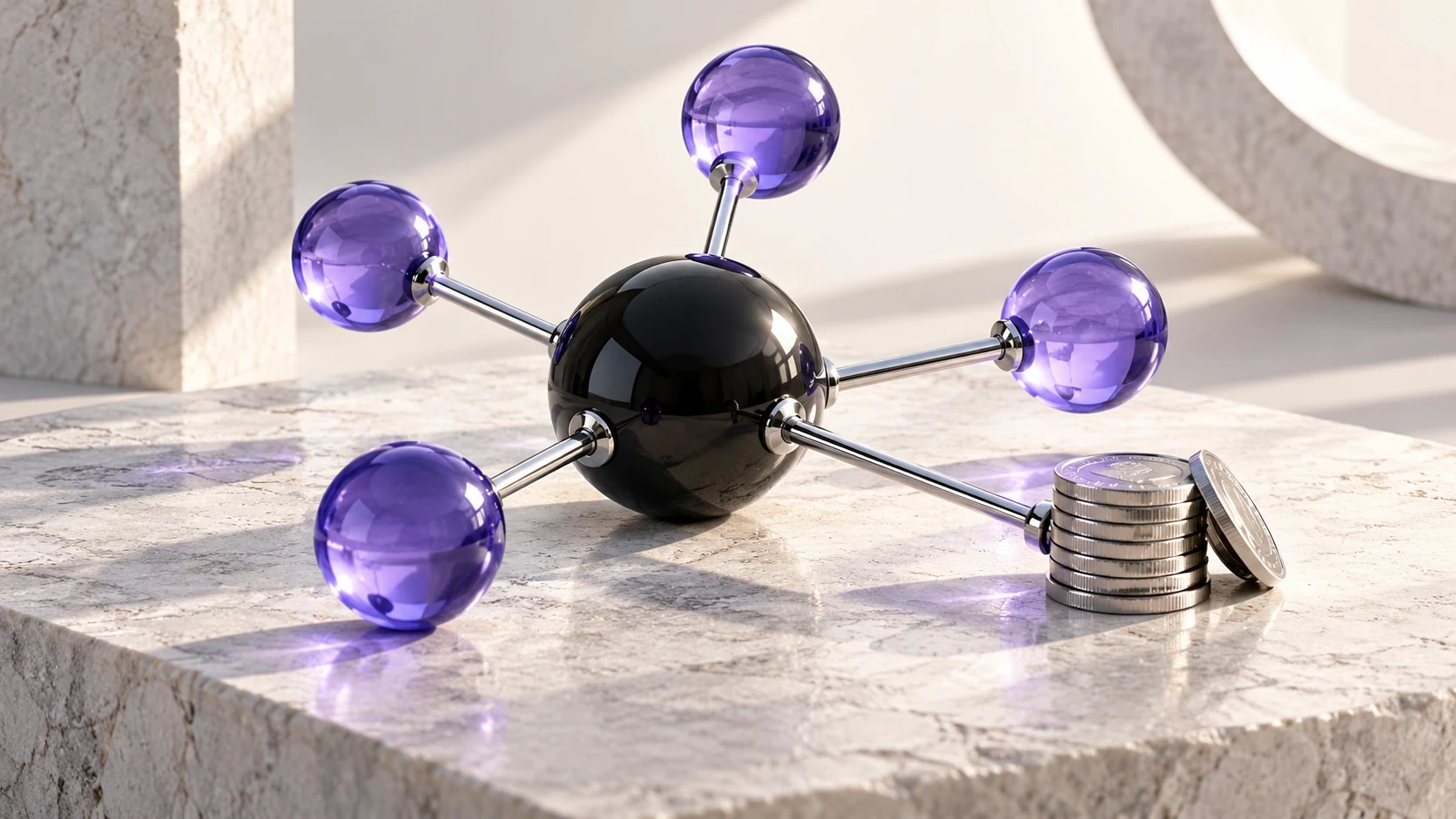 Connected spheres representing a referral network. Original AI-generated illustration.